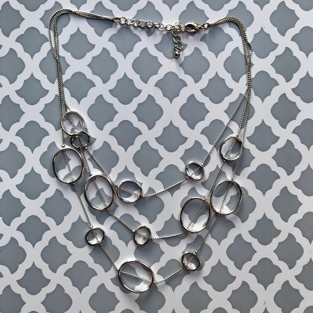 Silver Multi String Oval Necklace